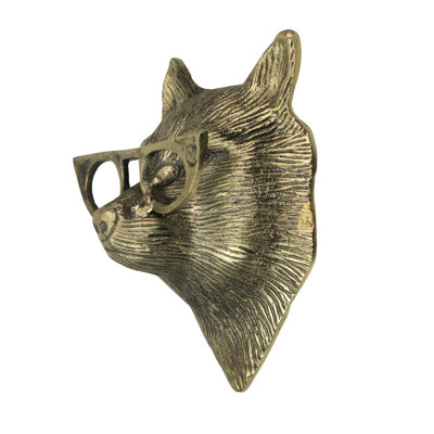 Gold Fox Head Wall Hanging with Cat’S Eye Glasses – 6" High, Whimsical Cast Aluminum Decor, Metallic Gold Finish, Unique Animal-Themed Wall Accent for Home or Office