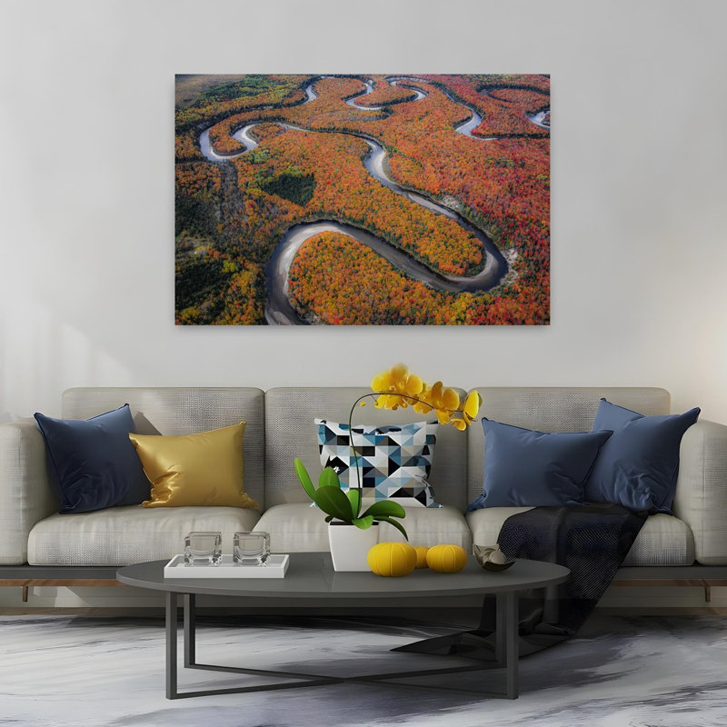 Forêt d'automne sinueuse avec un oranger vibrant et coloré, une œuvre d'art murale, H 40 po x l 60 po