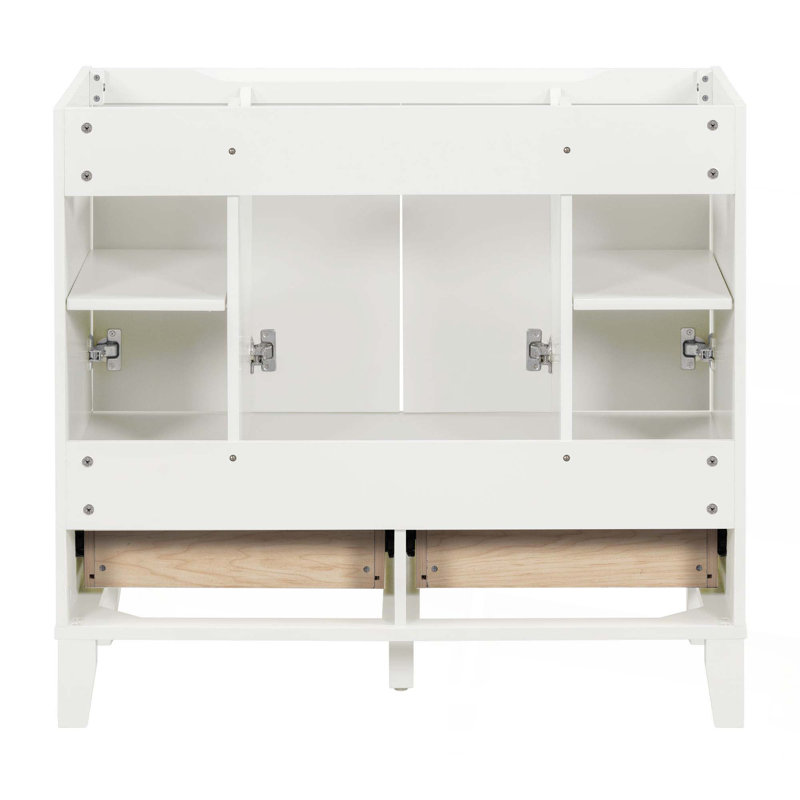 Meuble-lavabo de 36 po sans comptoir, armoire de rangement en bois massif seulement, meuble-lavabo autoportant avec 4 portes à fermeture douce et 2 tiroirs