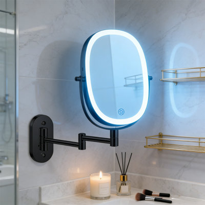 Makeup Mirror, Rechargeable Wall Mounted Makeup Mirror, 30X/1X Double-Sided Touch Light Oval Wall Mounted Magnifying Glass, 3 Color Modes, 360 ° Rotating Foldable Telescopic Arm