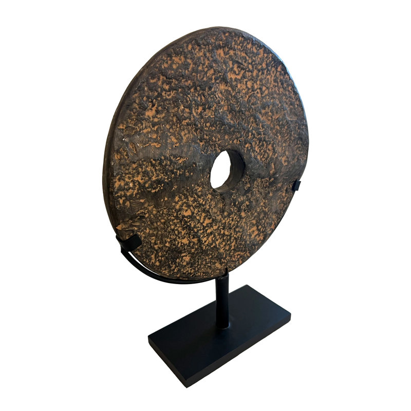 Approx. 18" High Lava Stone Disk with Iron Stand