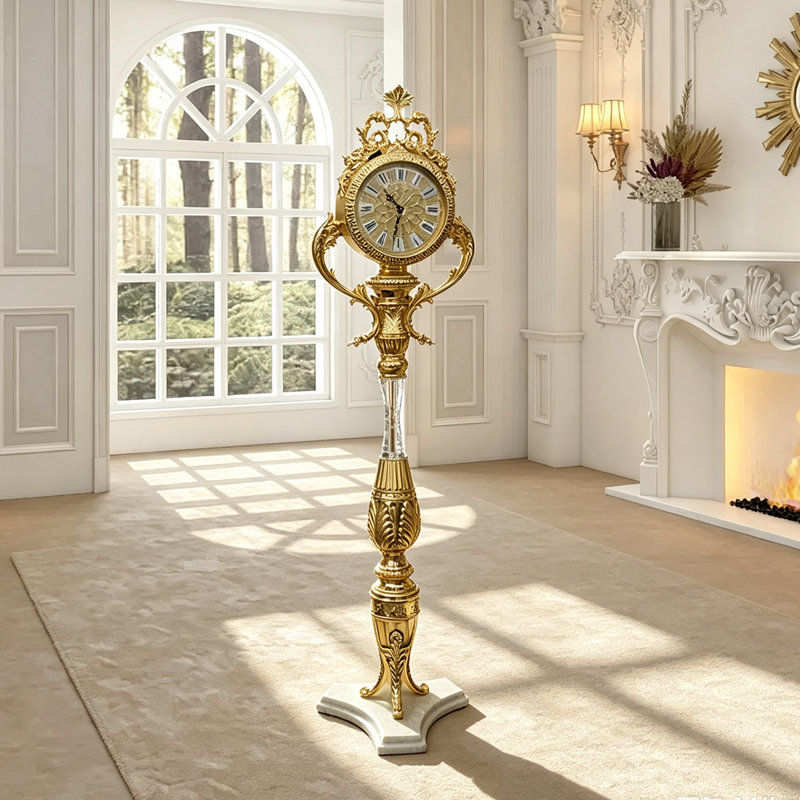 Horloge de plancher 70,87 "dorée et gravée de style européen