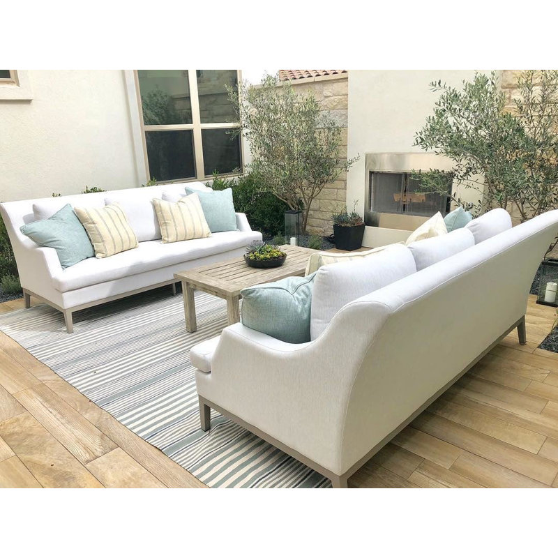 Rugby Stripe Light Blue Handwoven Indoor/Outdoor Rug, Rectangle 7'6" x 9'6"