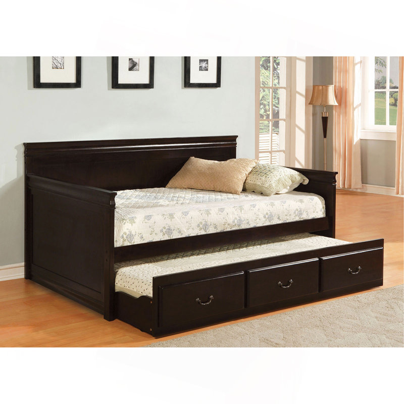 Traditional Style Daybed With Twin Trundle English Style Platform Bed Slat Kit Included Espresso Finish