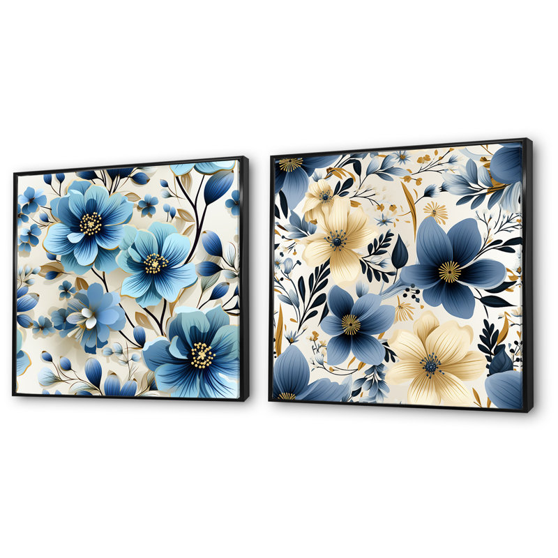 Crawfordville - ensemble de 2 impressions murales florales, H 30 po x l 61 po x P 1 po, Cadre noir