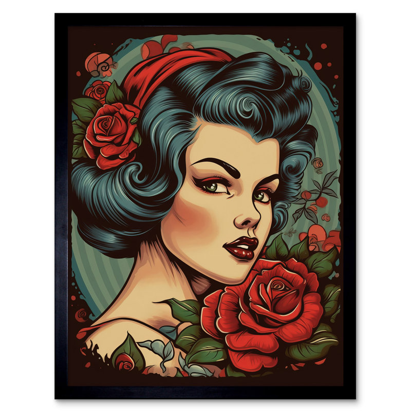 Aadhvika Snow White Roses Pin Up - Single Picture Frame Print