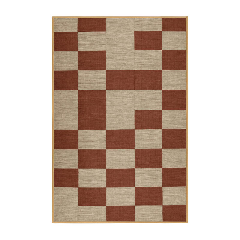 Tapis brun à carreaux lavable à la machine, Rectangle 2 pi x 3 pi