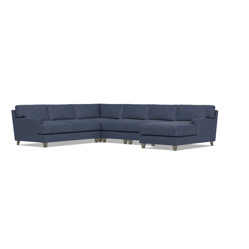 Mila 6-Piece Fabric Sectional, Right Hand Facing, 33.5" H x 137" W x 107" D, Blue Polyester