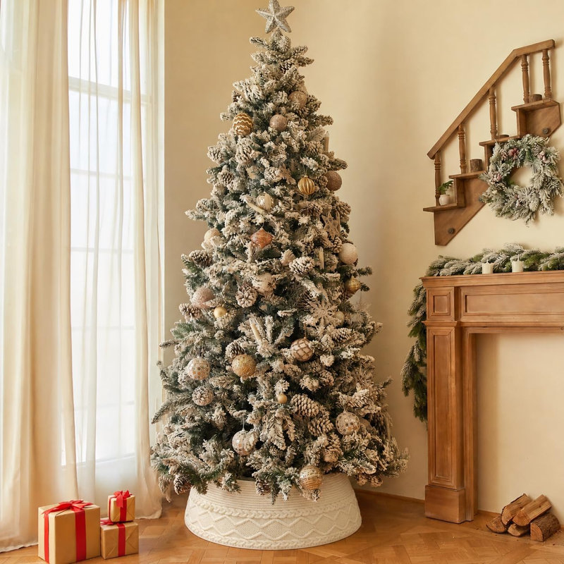Collier pour arbre de Noël crème en tricot, base d'arbre en tricot ajustable de 23 à 30 pouces, hauteur de 10 pouces