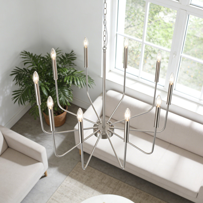 Grand lustre rustique style campagnard à 12 lumières 32 po Tirath Tirath, Nickel
