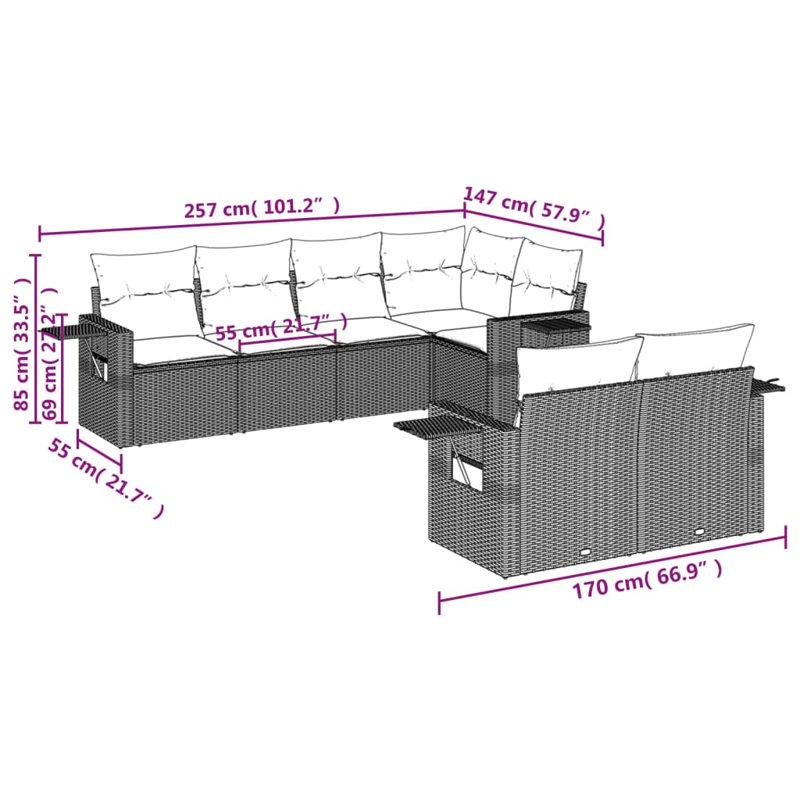 Ensemble de canapé de jardin en rotin PE Vidaxl