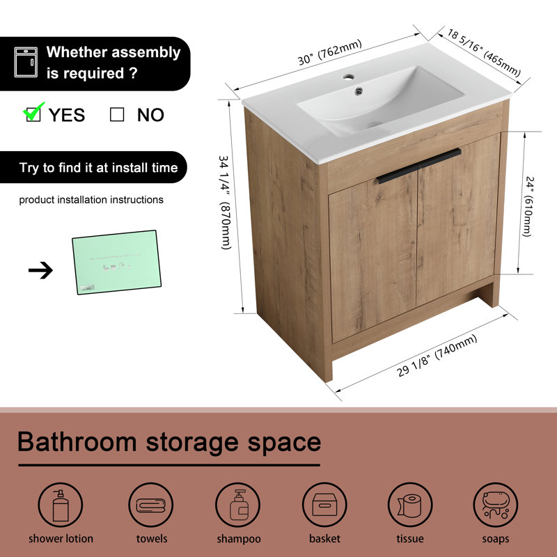 Meuble-lavabo simple avec plateau 30,34 po Randallstown, Imitation de chêne
