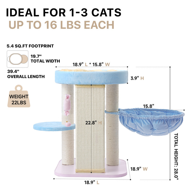 Space-Saving Modern Pastel Cat Tree, 28" H