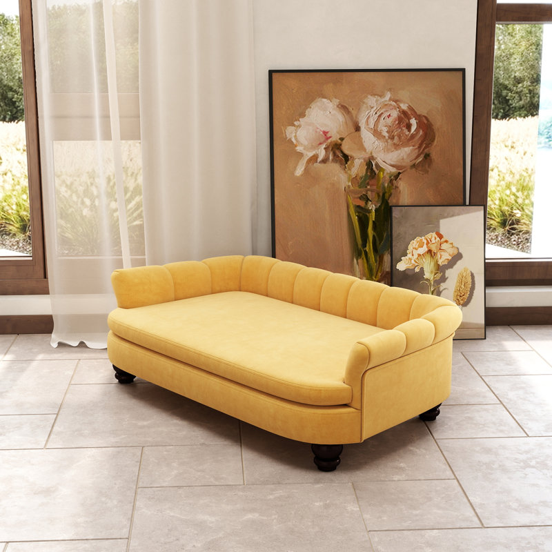 Lit tapissier pour animal de compagnie en velours, Jaune