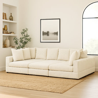 Canapé modulaire en velours côtelé 6 pièces pour détente, couleur crème, ressorts hélicoïdaux, pieds bas, velours côtelé modulaire coloré de 36 po de hauteur, sièges confortables, sièges en plastique