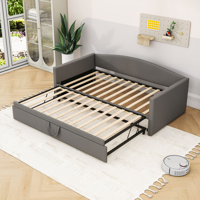 Twin Upholstered Daybed with Trundle, Gray