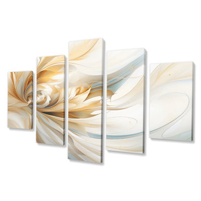 Fractale fleur blanche sensible V - décoration murale fractales - 5 panneaux