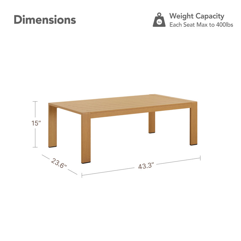 Aluminum Patio Coffee Table, Wood Grain, Wood Grain