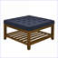 Repose-pieds avec rangement, structure en bois de hêtre bleu marine capitonné, repose-pieds carré de 33,5 po | Bois | Bleu marine