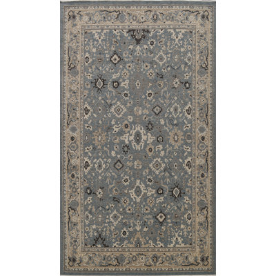 Tapis bleu clair / ivoire en laine Ziegler