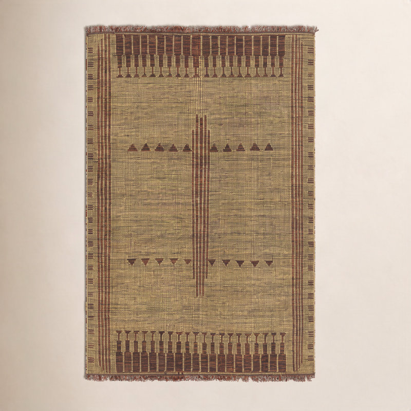 Alfi Oriental Flatweave Area Rug in Brown/Camel, Rectangle 10' x 14'