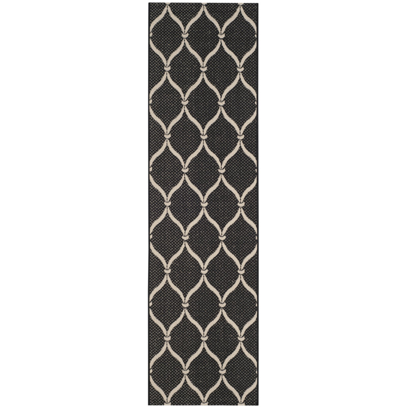 Abeeda Palmetto Area Indoor/Outdoor Area Rug in Black/Beige, Runner 2'4" x 12'