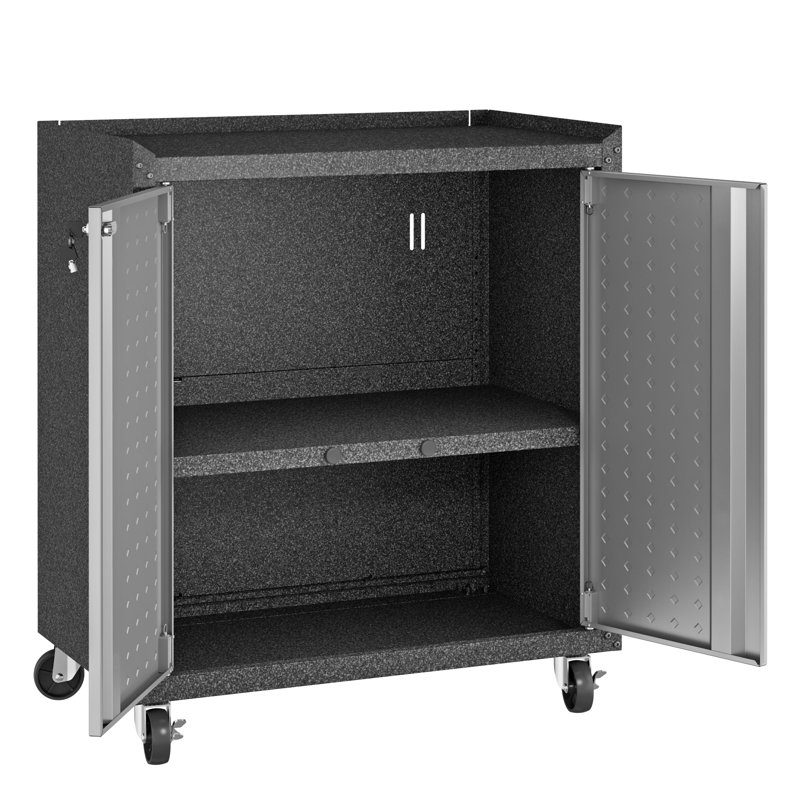 Fortress 72" W Modern Metal Workbench with 2 Mobile Cabinets in Dark Gray, Gray