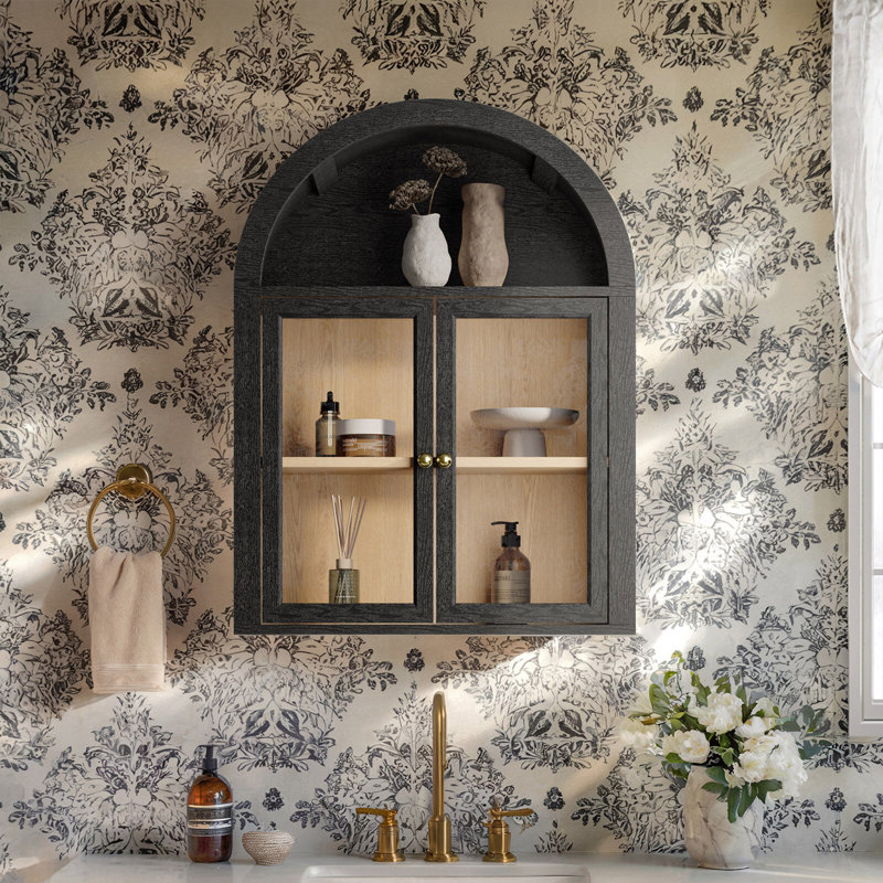 31.4"H Arched Wall Glass Bathroom Cabinet, Black