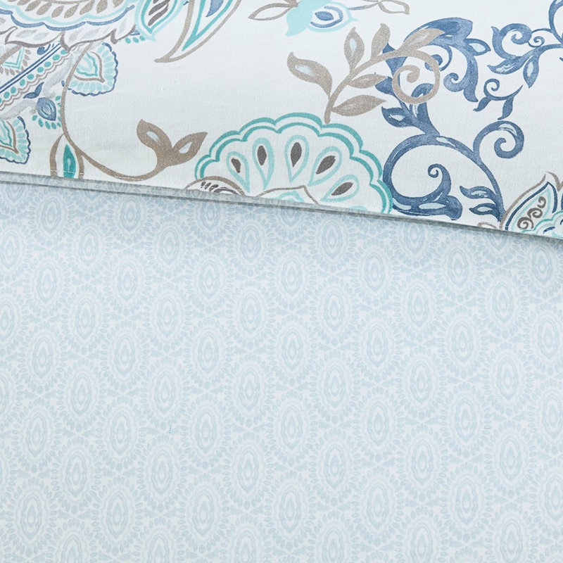 Housse de couette réversible en coton à motif médaillon et bicolore pour lit double / grand