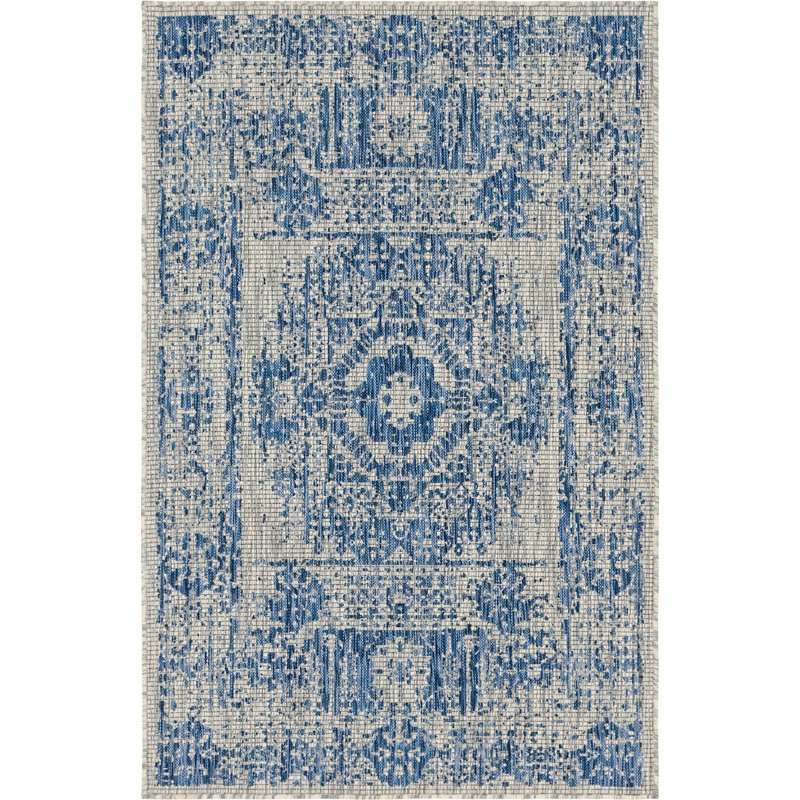 Outdoor Nile Area Rug Aqua Color, Rectangle 5' x 8'
