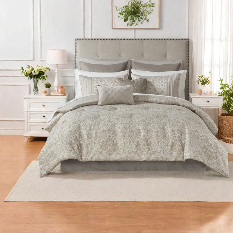 Piece Queen Bedding Sets, Polyester Jacquard Khaki, Elegant Home