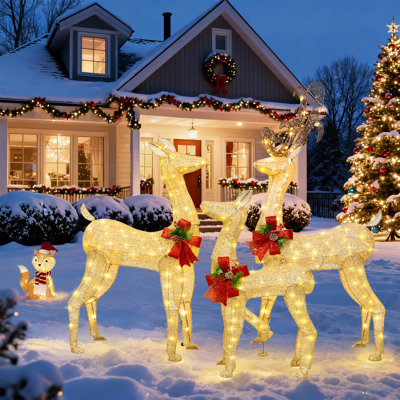 Décoration de Noël d'extérieur 3 pièces à DEL famille de rennes