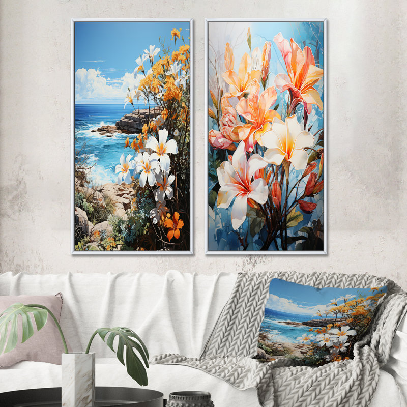 «Plumeria Flower Paradise», 2 pièces, Cadre blanc, H 32 po x l 32 po