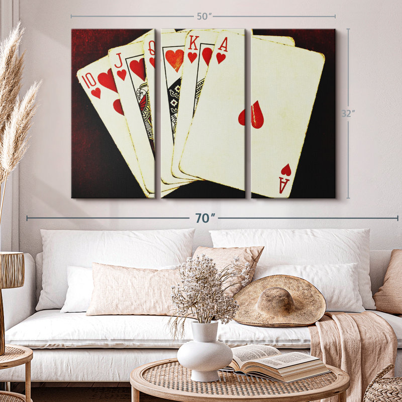 «Royal Flush», 3 pièces sur toile, H 36 po x l 57 po x P 1,25 po