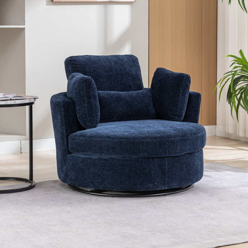 50" W Dahlonega Slipcovered Swivel Barrel Chair, Navy Polyester, 34.6'' H x 50'' W x 47'' D