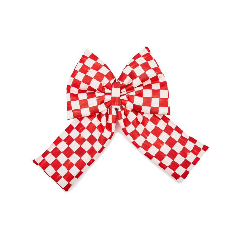 Check Bow, 2" H x 12" W x 17" D, Teal/White
