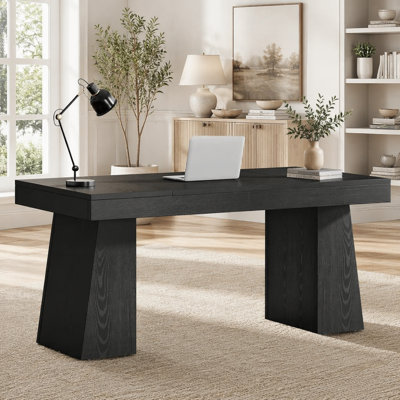 55" Executive Desk, Modern Computer Desk Workstation Desk with Double Trapezoidal Base
