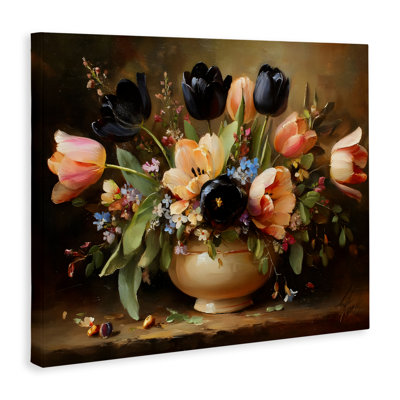 Black Tulips & Peach Bouquet Canvas, design by Franklyn Gregory