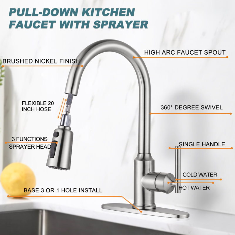 Pull Down Kitchen Faucet, Brushed Nickel