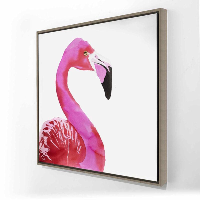 Aquarelle, fier profil de flamant rose | Toile rose encadrée