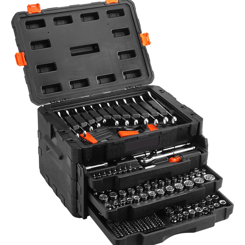 Mechanics Tool Of 450 Pcs, 1/4" 3/8" 1/2" Drive Sockets, And Metric Tools, Bits, Wrenches, Combination Wrench, Accessories In Storage Case, Silver Aluminium Alloy For Diy Car Installation Pcs Socket