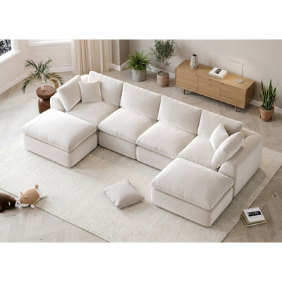 6-Seat U-Shaped Boneless Cloud Couch, 139" Wide Chenille Modular Sectional Sofa, No Assembly Required