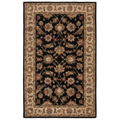 Lyndsay Oriental Handmade Tufted Wool Ebony Field/Sand Border Area Rug