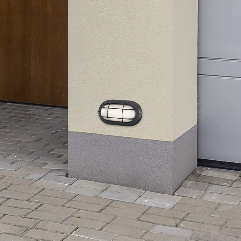 Traditional One-Light, 6-Watt LED Outdoor Exterior Wall Fixture, With Color Temperature Selectable, Textured Black Finish, White Glass Lens Shade