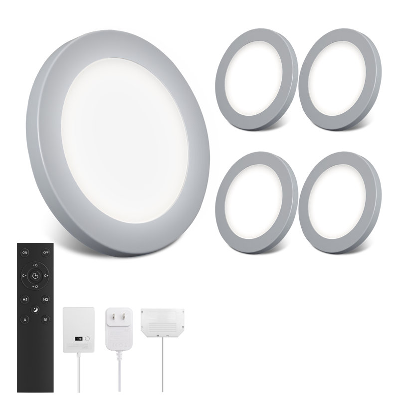Lumières rondes intelligentes V4light, éclairage encastré sous l'armoire pour la cuisine, le placard et l'étagère, l'application, la commande vocale et manuelle, fonctionne avec Alexa et Google Home, lumière blanche à intensité variable réglable et chaude (paquet de 4)