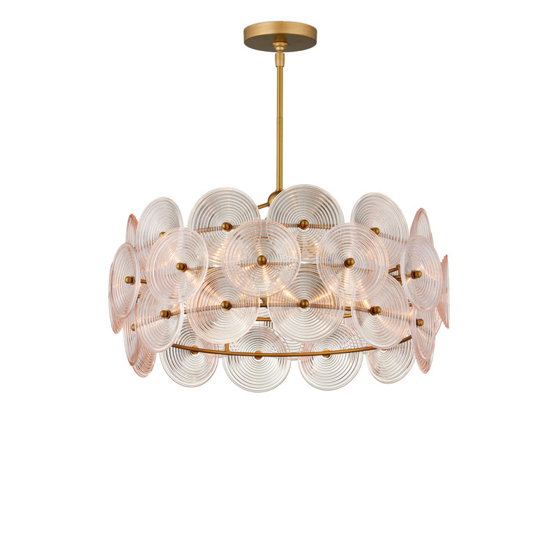 Whirlwind 6 - Light Glass Drum LED Chandelier, Pale Pink