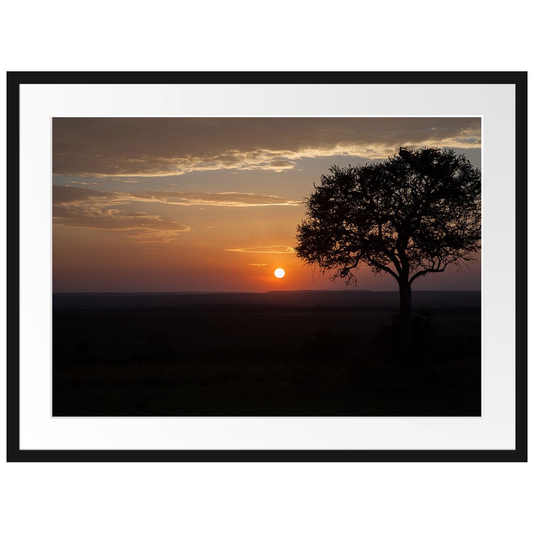 Gerahmtes Poster Sonnenaufgang über der Savanne