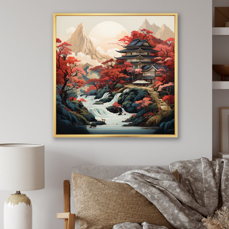 Art asiatique, paysage sur toile, H 30 po x l 30 po x P 1 po, Cadre flottant doré