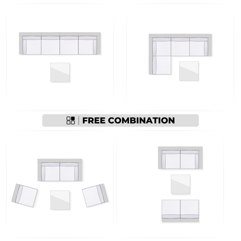 Ensemble de conversation d'extérieur pour 4 personnes avec coussins Chappotin, Noir, noir, noir, noir