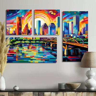 «City Houston Popart», ensemble de 4 grands panneaux muraux Houston